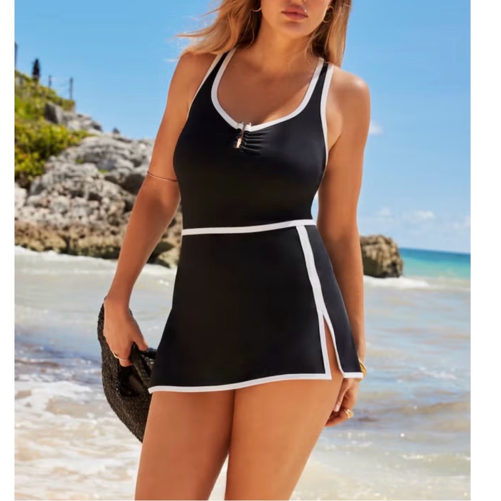NWT Swimsuits For All 2pc Convertible Maillot Swimdress Plus Size 20 Black - Picture 2 of 10
